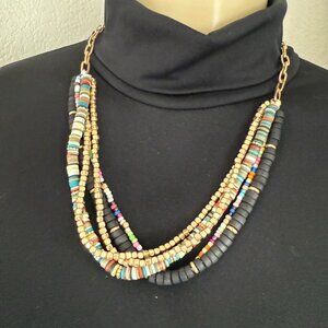 #4 garden party costume jewelry / 23" in length w/multi colored beads&gold metal